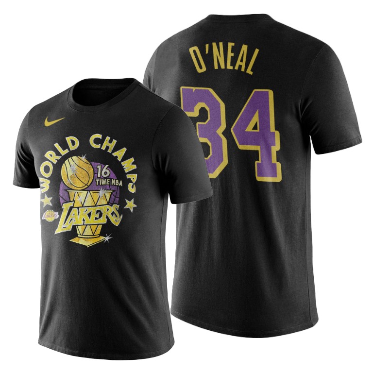 Men's Los Angeles Lakers Shaquille O'Neal #34 NBA Finals Champions Black Basketball T-Shirt FBW1483NM
